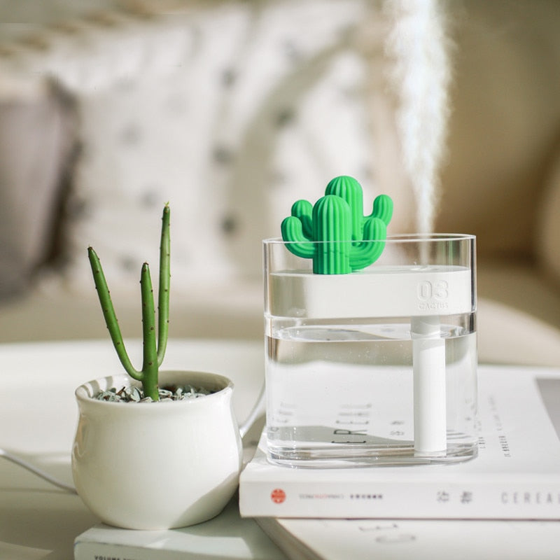 160ML Ultrasonic Air Humidifier Clear Cactus Color Light USB Essential Oil Diffuser Car Purifier Aroma Diffusor Anion Mist Maker, Goodies N Stuff