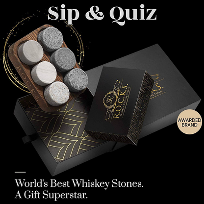 Whiskey Chilling Stones & Whiskey Quiz Gift Set - 100 Q&A, Goodies N Stuff