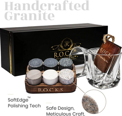 Whiskey Chilling Stones Gift Set With 2 Twist Crystal Glasses, Goodies N Stuff