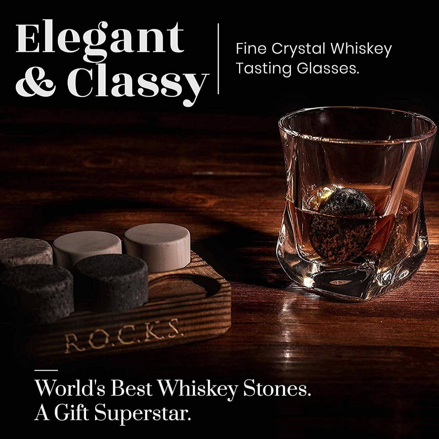 Whiskey Chilling Stones Gift Set With 2 Twist Crystal Glasses, Goodies N Stuff