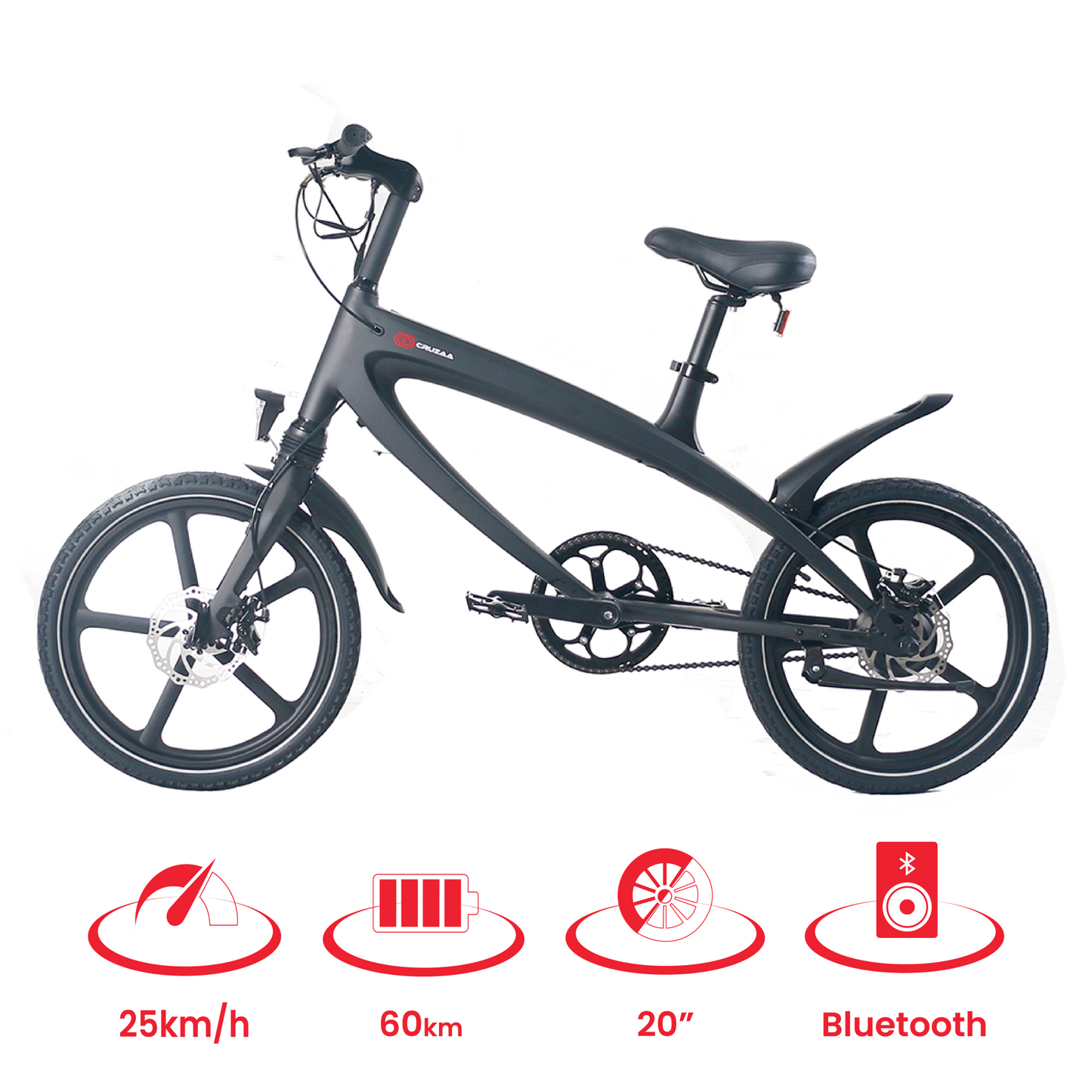 The Official Carbon Black E-Bike with Built-in Speakers & Bluetooth (Range up to 60km), Goodies N Stuff