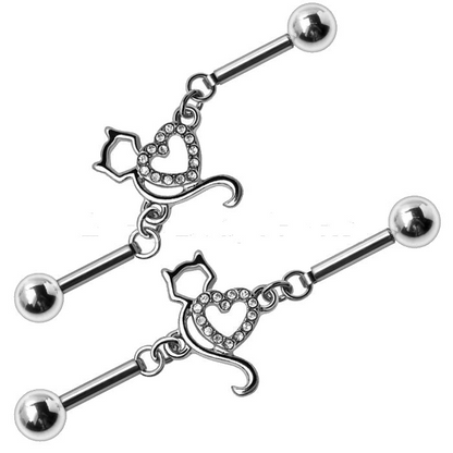 316L Stainless Steel Lovely Cat Chain Industrial Barbell, Goodies N Stuff