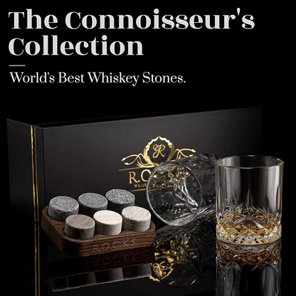 Whiskey Chilling Stones Gift Set With 2 Signature Crystal Glasses, Goodies N Stuff