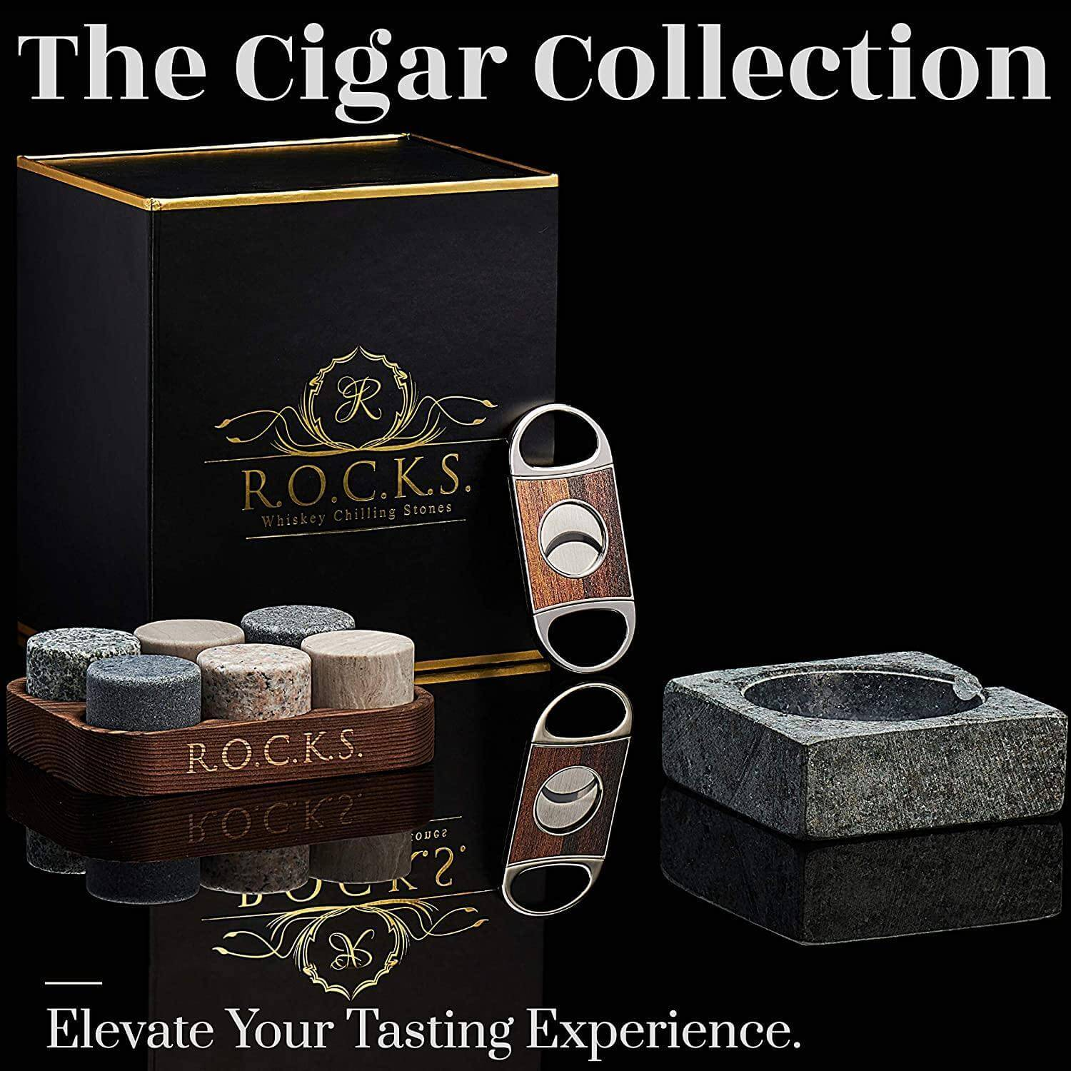 Whiskey Stones Gift Set with Cigar Cutter & Cigar Ashtray, Goodies N Stuff