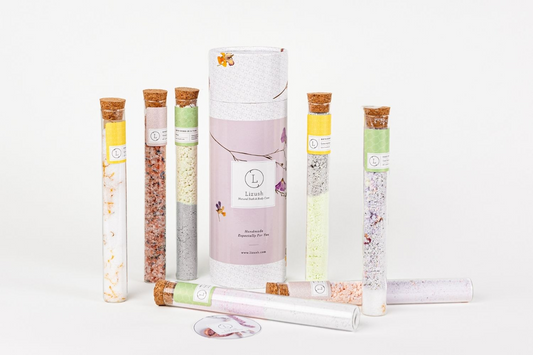 Natural Bath Salts and Bath Bombs Gift set in 7 Glass Tubes, Luxurious Bath Experience, Goodies N Stuff