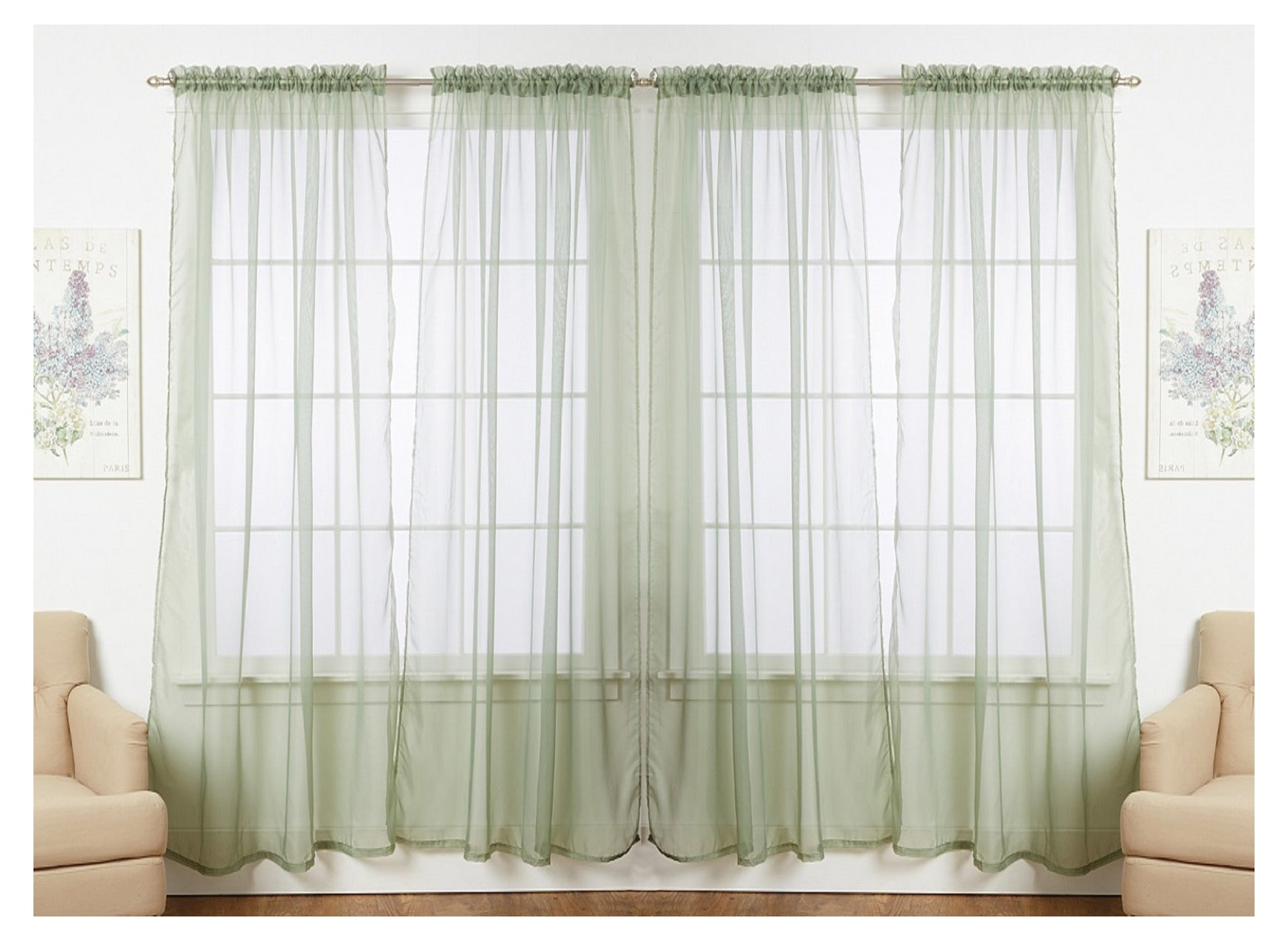 J&V TEXTILES 4-Pack Value: Solid Sheer Window Curtain Panels, Goodies N Stuff