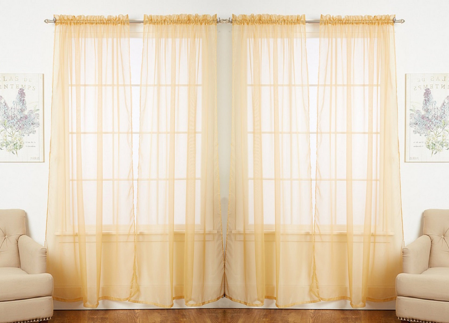 J&V TEXTILES 4-Pack Value: Solid Sheer Window Curtain Panels, Goodies N Stuff