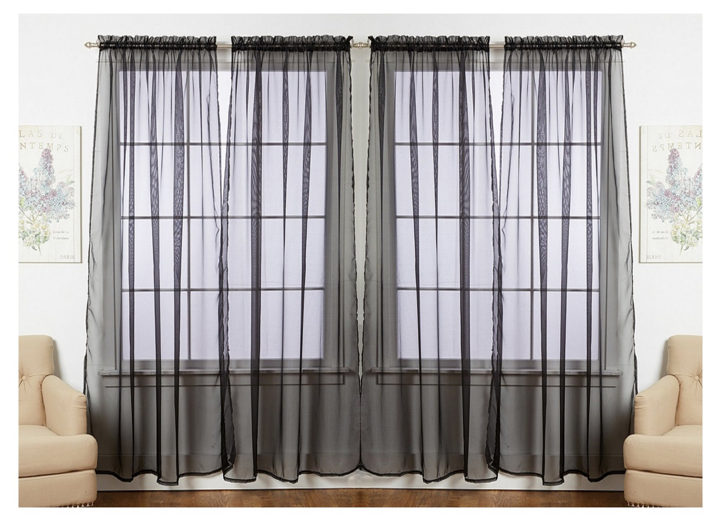 J&V TEXTILES 4-Pack Value: Solid Sheer Window Curtain Panels, Goodies N Stuff