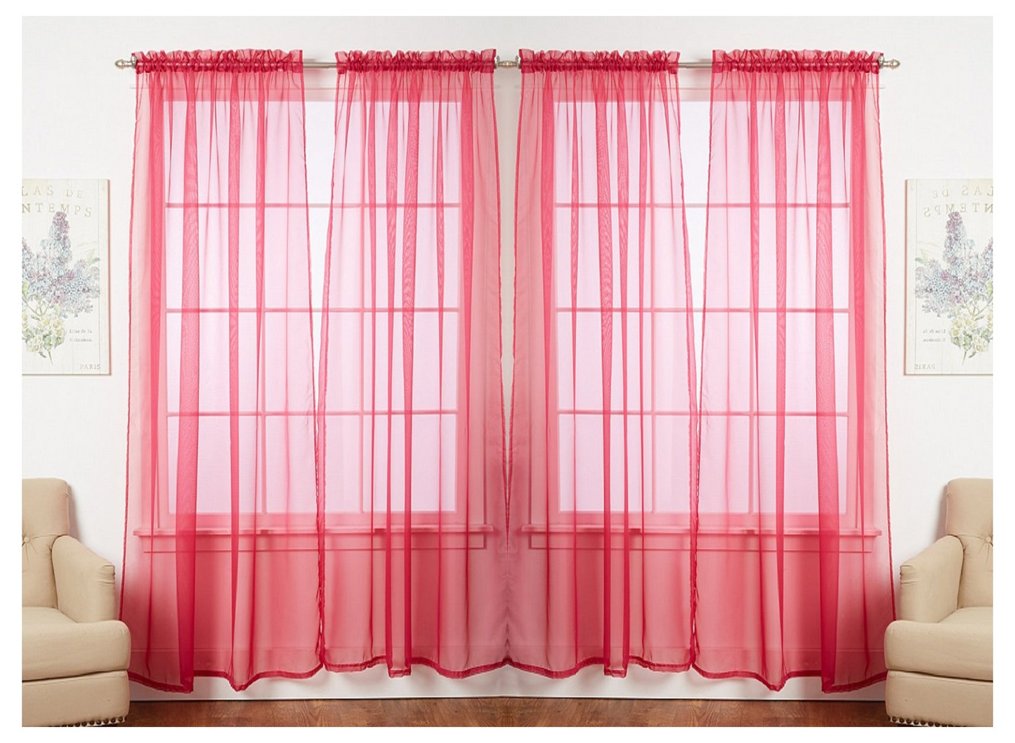 J&V TEXTILES 4-Pack Value: Solid Sheer Window Curtain Panels, Goodies N Stuff