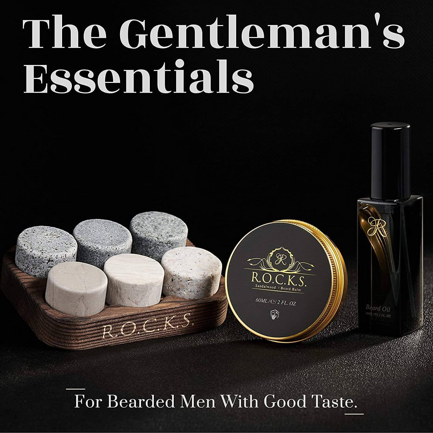 Whiskey Stones & Beard Care Grooming Kit Gift Set -  Sandalwood Scent, Goodies N Stuff