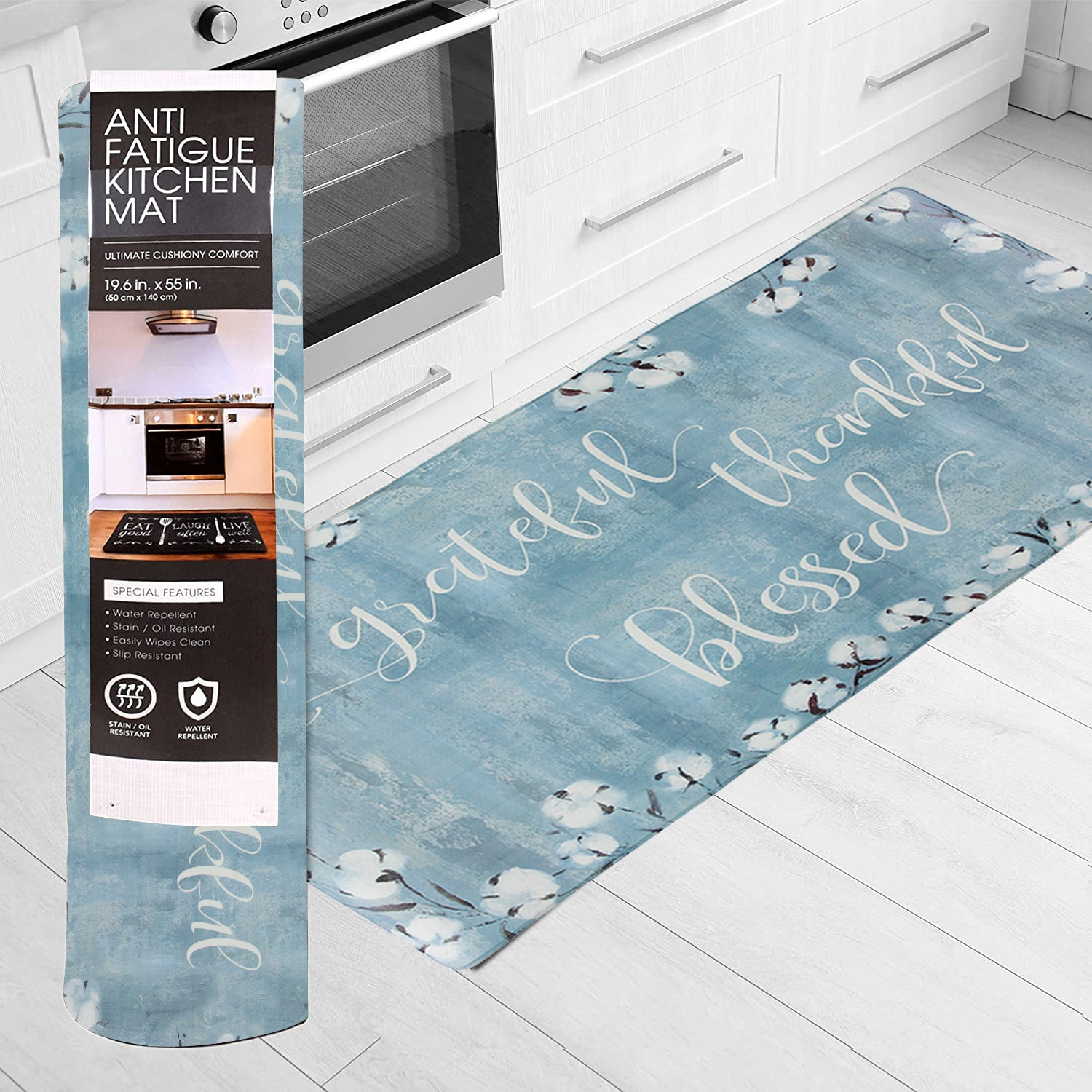 Grateful Thankful Bless Anti-Fatigue Memory Foam Kitchen Mat, Goodies N Stuff