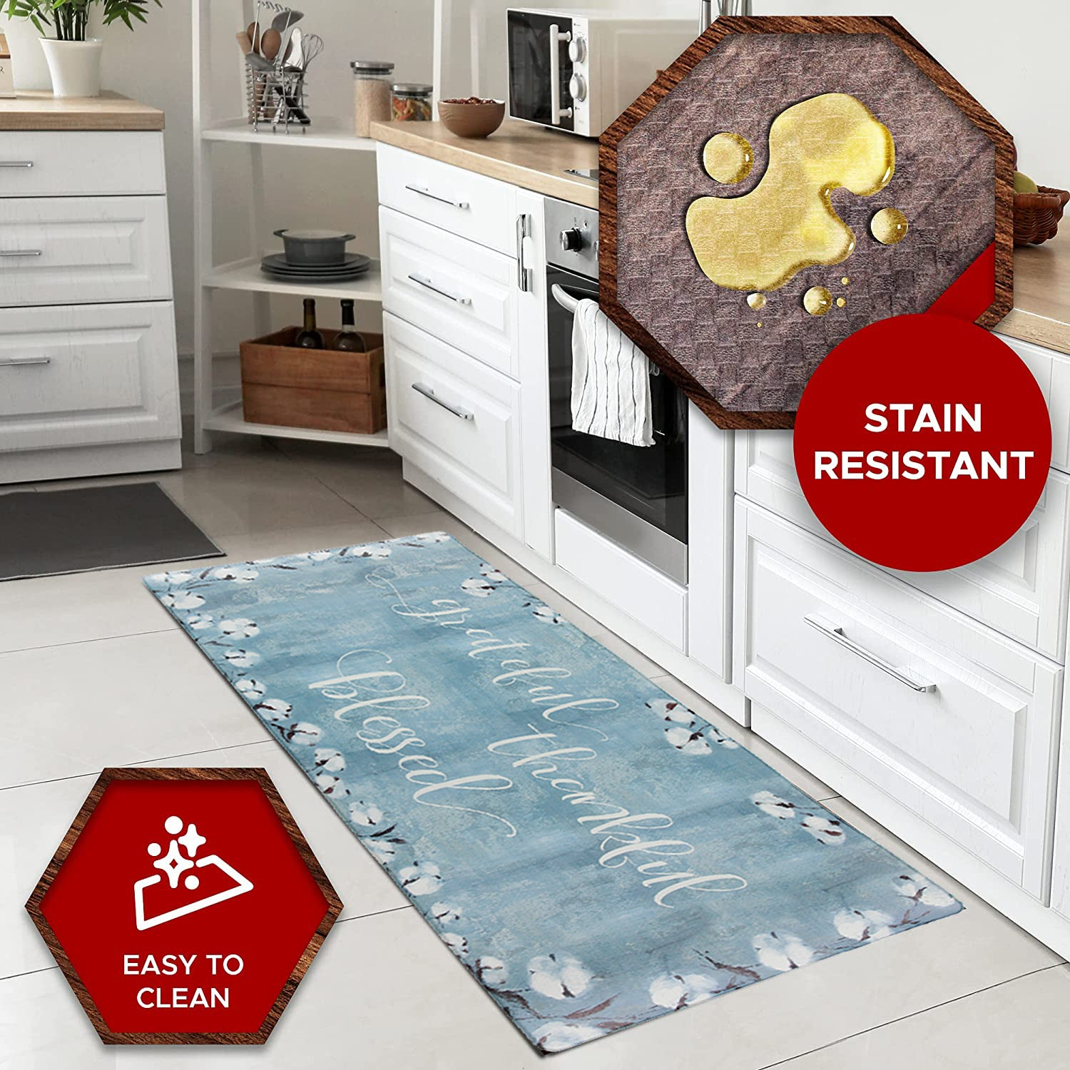 Grateful Thankful Bless Anti-Fatigue Memory Foam Kitchen Mat, Goodies N Stuff