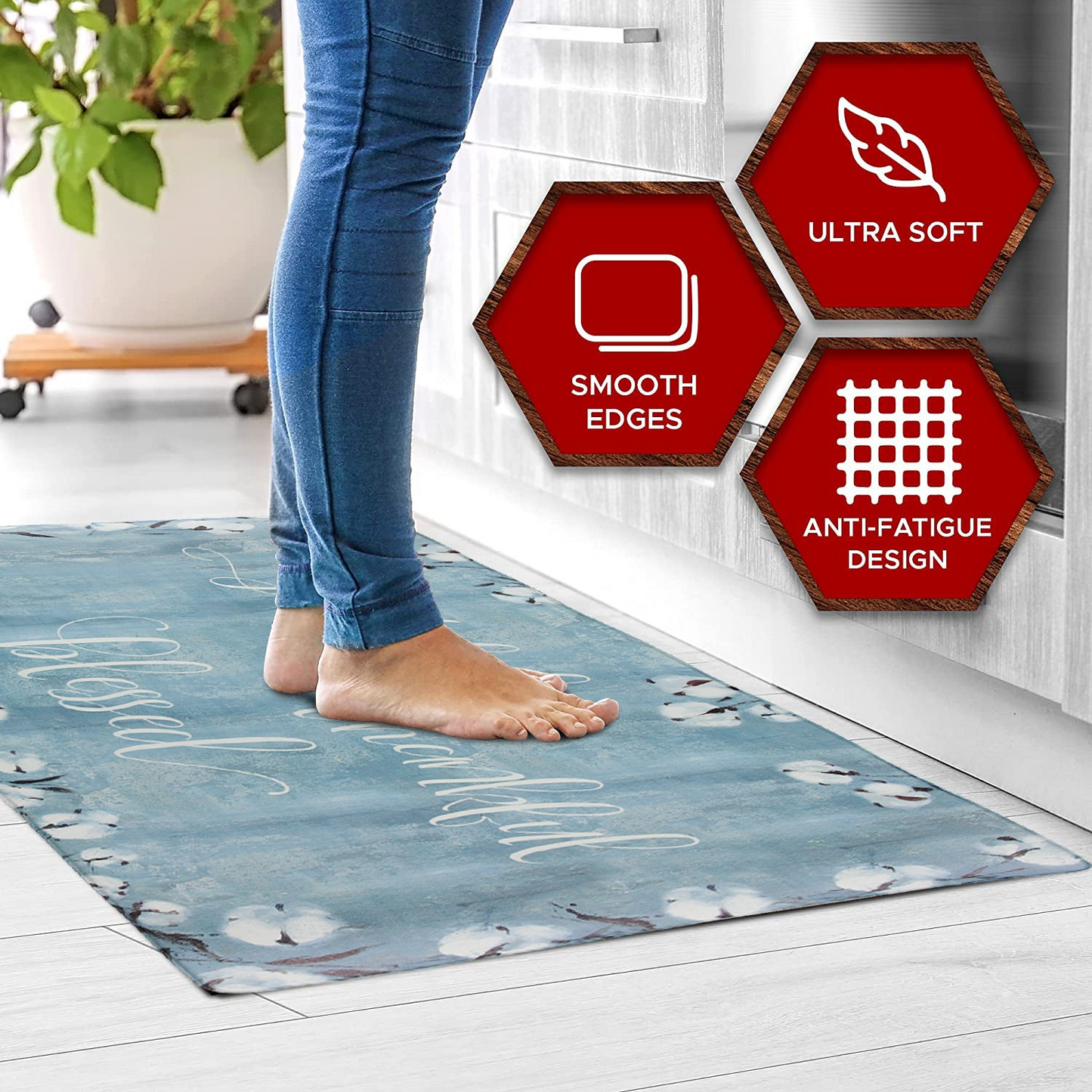 Grateful Thankful Bless Anti-Fatigue Memory Foam Kitchen Mat, Goodies N Stuff