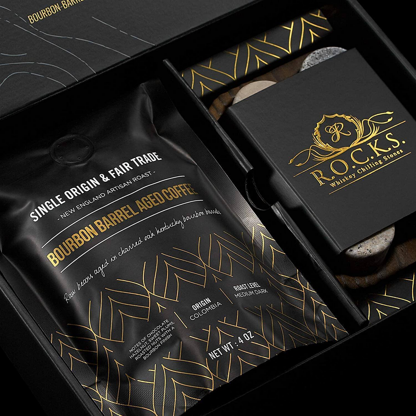 Whiskey Stones & Kentucky Bourbon Barrel Aged Coffee Tasting Gift Set, Goodies N Stuff