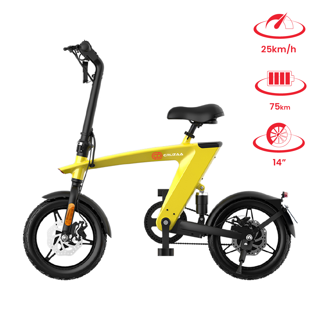 The Max foldable E-Bike Solarbeam Yellow Range 35km - Top Speed 25km/h, Goodies N Stuff