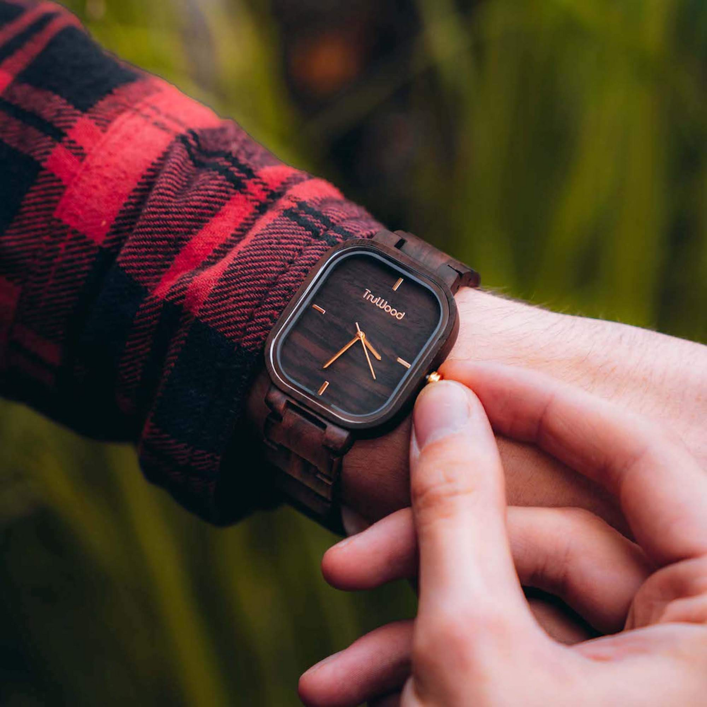 TruWood Carbon Square Wood Watch - Rugged Journeyman's Timepiece, Goodies N Stuff