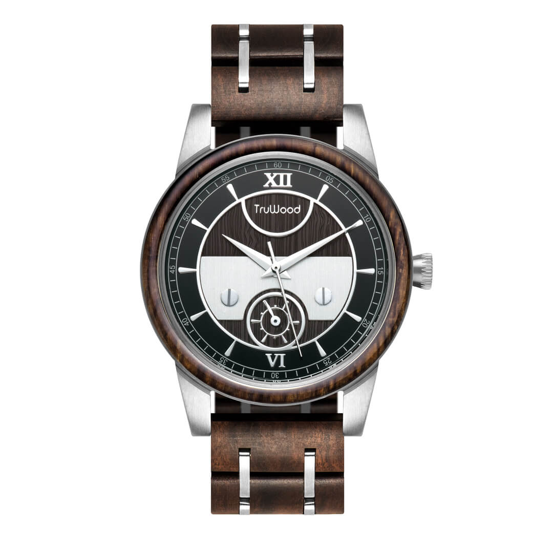 TruWood Cartier Watch - Handcrafted Black Sandalwood, Stainless Steel Lugs, Black Dial, Goodies N Stuff