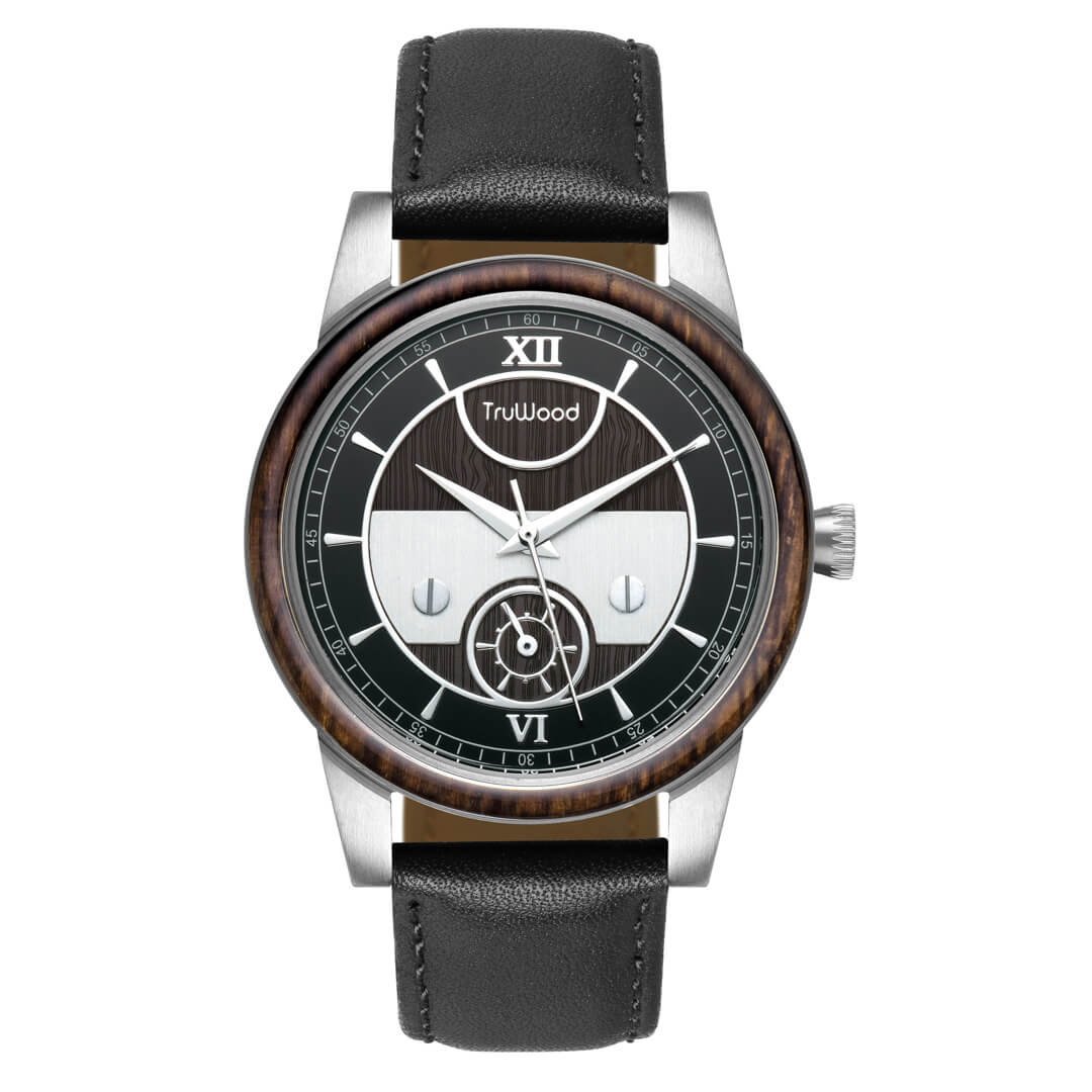 TruWood Cartier Leather Strap Watch | Black Sandalwood | Genuine Leather Band, Goodies N Stuff