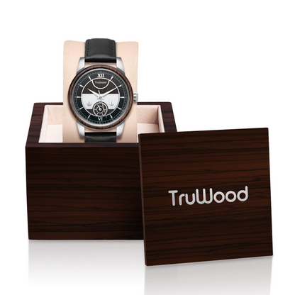 TruWood Cartier Leather Strap Watch | Black Sandalwood | Genuine Leather Band, Goodies N Stuff