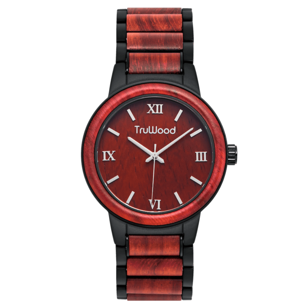 Architect - Casually Elegant Stainless Steel Watch with Red Sandalwood Bezel and Roman Numerals, Goodies N Stuff