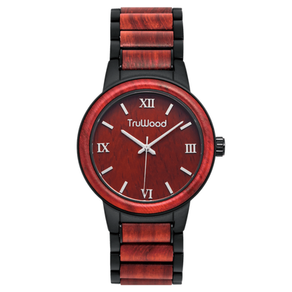Architect - Casually Elegant Stainless Steel Watch with Red Sandalwood Bezel and Roman Numerals, Goodies N Stuff