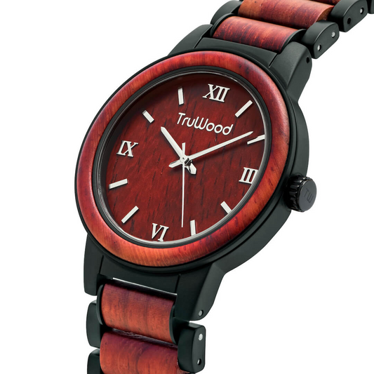 Architect - Casually Elegant Stainless Steel Watch with Red Sandalwood Bezel and Roman Numerals, Goodies N Stuff