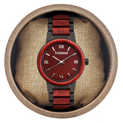 Architect - Casually Elegant Stainless Steel Watch with Red Sandalwood Bezel and Roman Numerals, Goodies N Stuff