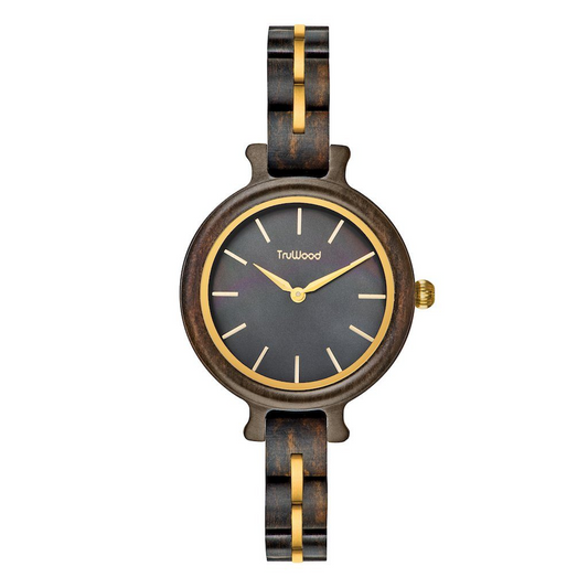 TruWood Black Pearl - Trendy Black Sandalwood Watch with Mother of Pearl Dial, Goodies N Stuff