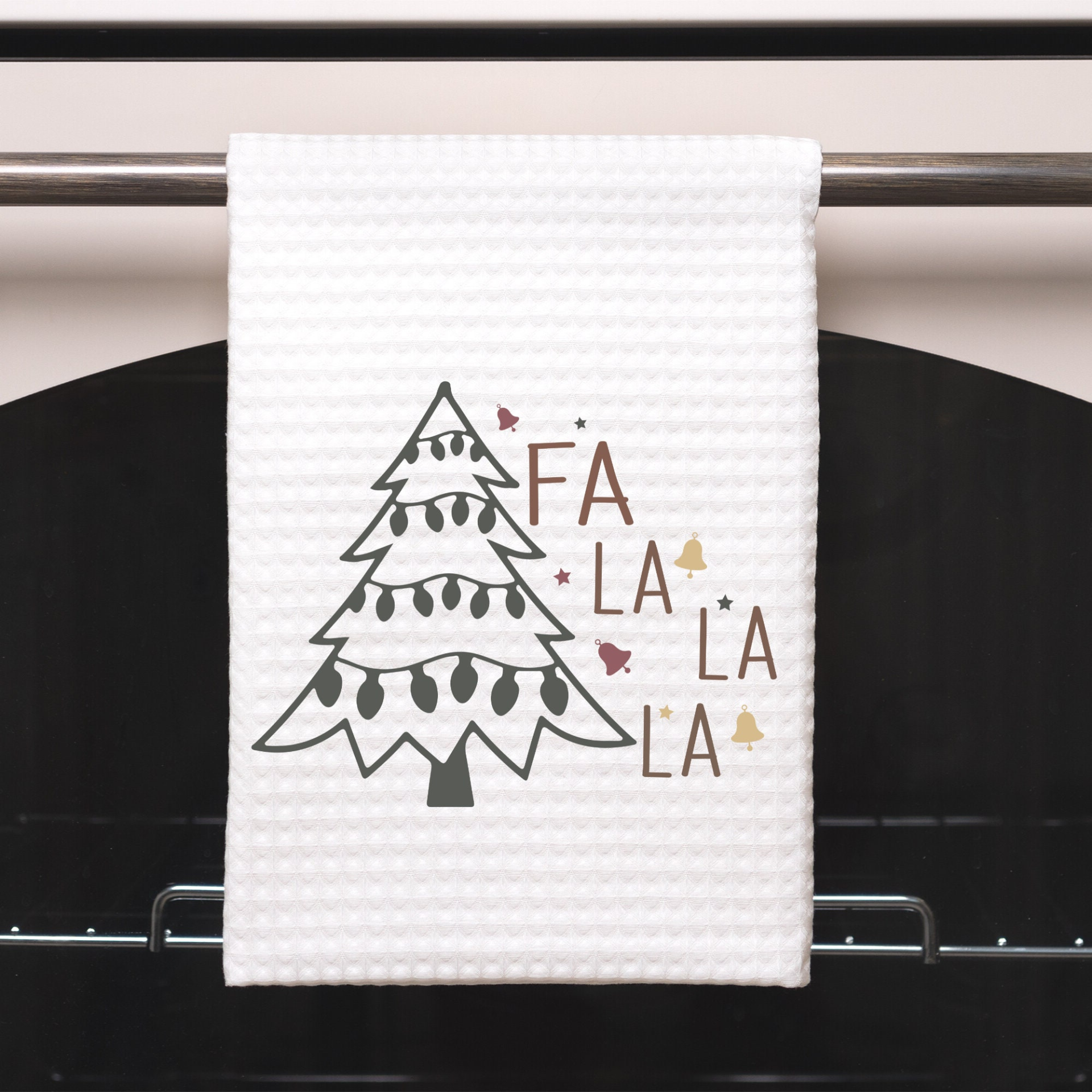 Chirstmas Farmhouse Fa La La Tea Towel , Decorative Christmas Kitchen Hand Towel for Winter Holiday Decor, Holiday Kitchen Gifts Dish Towel, Goodies N Stuff
