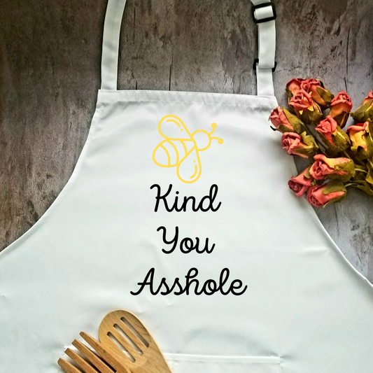 Bee Kind You Asshole Humorous Apron | Funny Adjustable Kitchen or BBQ Apron | Perfect Housewarming Gift for Cook or Griller, Goodies N Stuff