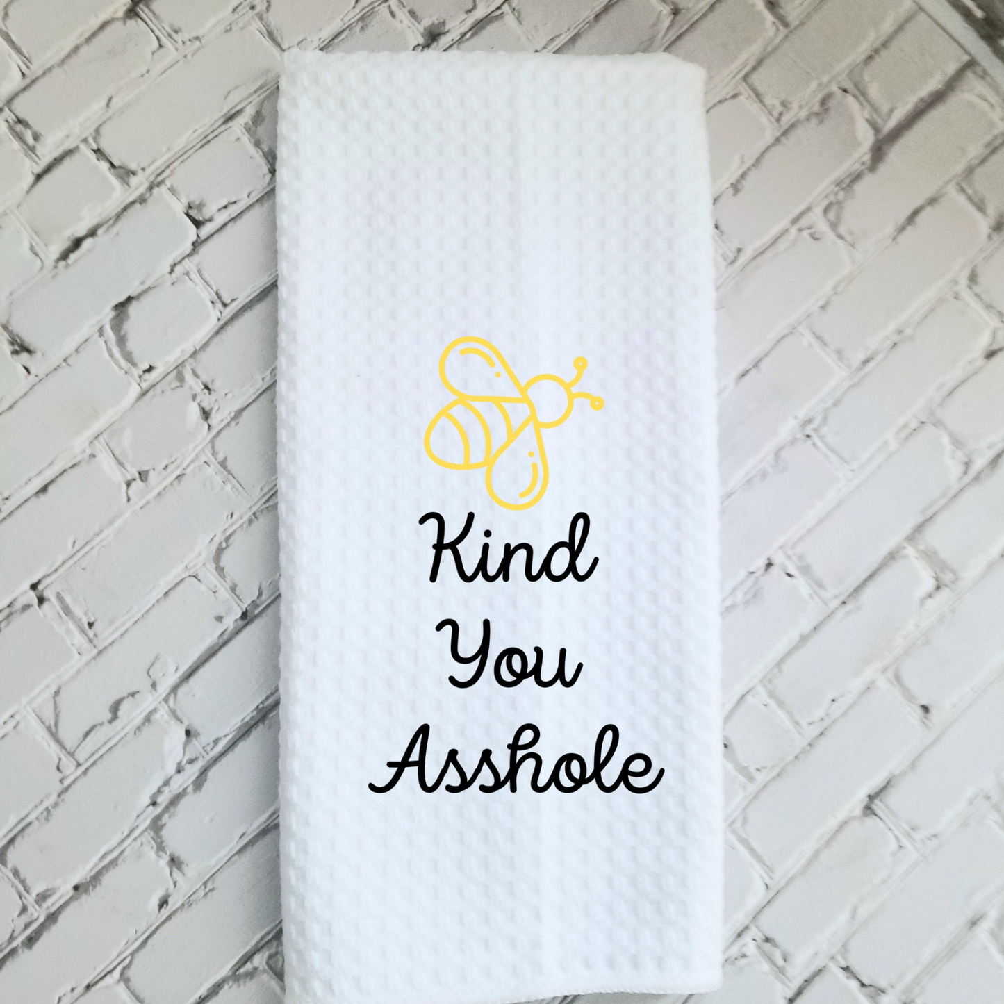 Bee Kind You Asshole Dish Towel | Funny Kitchen Towel with Sarcastic Quote | Decorative Hand Towel for Girlfriend Gift, Goodies N Stuff