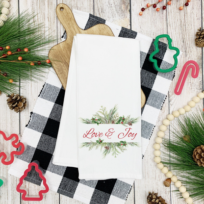 Chirstmas Farmhouse Love & Joy Tea Towel , Decorative Christmas Kitchen Hand Towel for Airbnb Xmas Decor, Holiday Kitchen Gifts Dish Towel, Goodies N Stuff