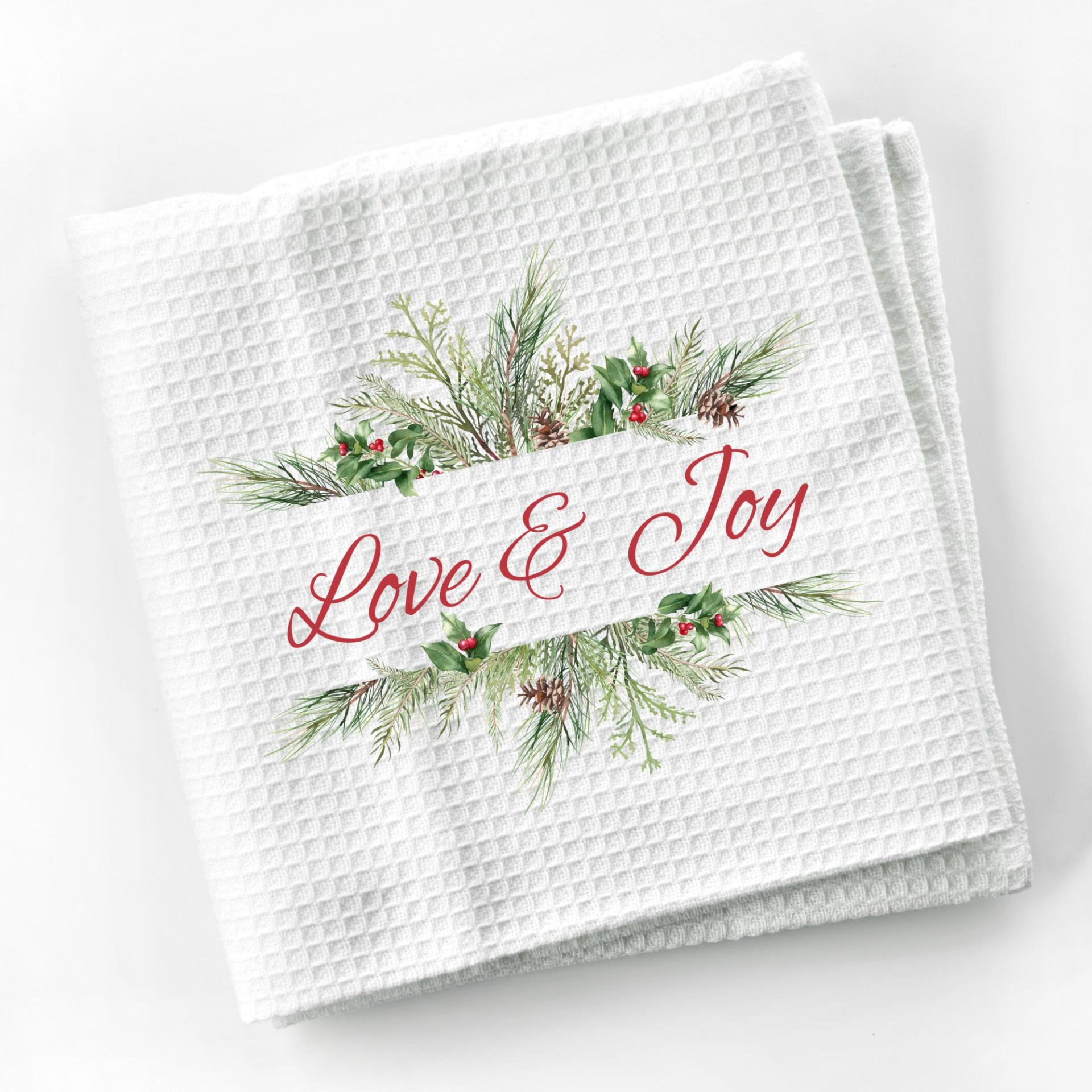 Chirstmas Farmhouse Love & Joy Tea Towel , Decorative Christmas Kitchen Hand Towel for Airbnb Xmas Decor, Holiday Kitchen Gifts Dish Towel, Goodies N Stuff