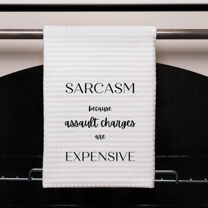 Assault Charges Are Expensive Dish Towel | Funny Kitchen Towel with Sarcastic Quote | Decorative Hand Towel for Housewarming Gift, Goodies N Stuff