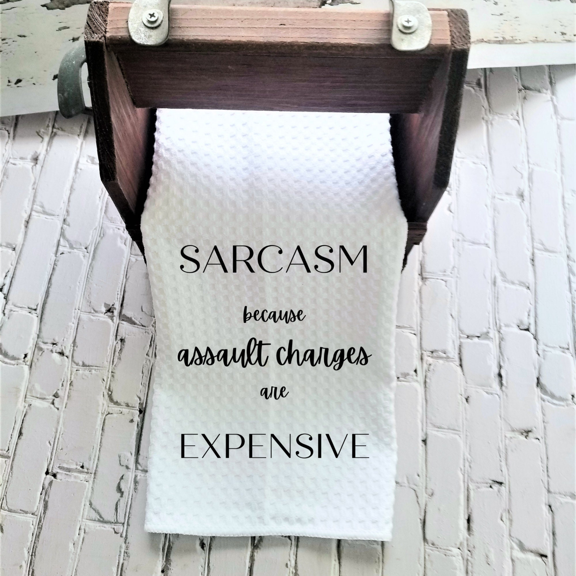 Assault Charges Are Expensive Dish Towel | Funny Kitchen Towel with Sarcastic Quote | Decorative Hand Towel for Housewarming Gift, Goodies N Stuff