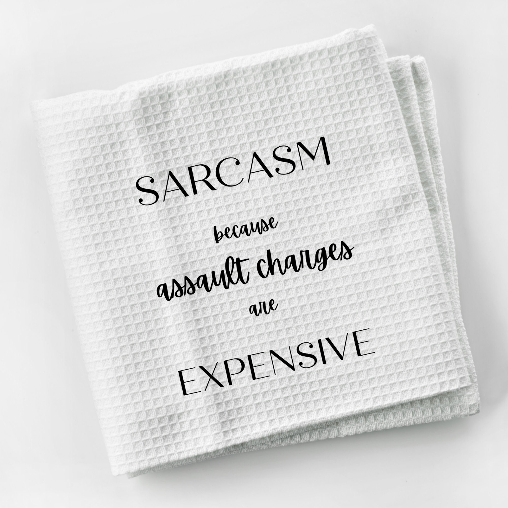 Assault Charges Are Expensive Dish Towel | Funny Kitchen Towel with Sarcastic Quote | Decorative Hand Towel for Housewarming Gift, Goodies N Stuff