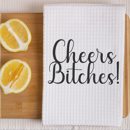 Cheers Bitches Funny Kitchen Towel Saying | Funny Sarcastic Dish Towel with Quote | Gift for Wine Lover or Cook, Goodies N Stuff