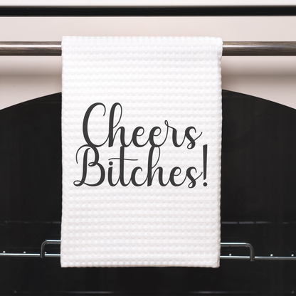 Cheers Bitches Funny Kitchen Towel Saying | Funny Sarcastic Dish Towel with Quote | Gift for Wine Lover or Cook, Goodies N Stuff