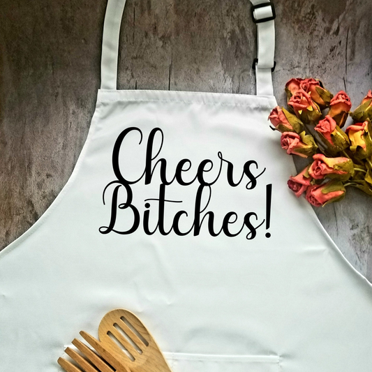 Cheers Bitches Humorous Apron | Funny Adjustable Kitchen or BBQ Apron | Perfect Gift for the Cook or Griller, Goodies N Stuff