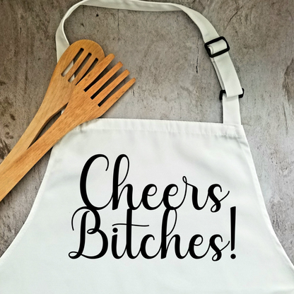 Cheers Bitches Humorous Apron | Funny Adjustable Kitchen or BBQ Apron | Perfect Gift for the Cook or Griller, Goodies N Stuff
