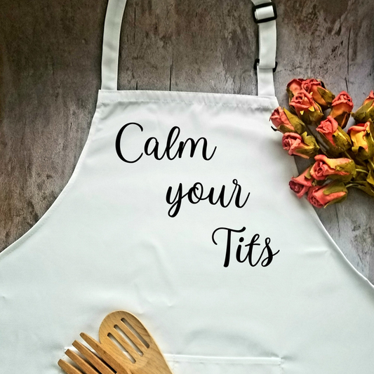 Calm Your Tits Humorous Apron | Funny Adjustable Kitchen or BBQ Apron | Perfect Gift for the Cook or Griller, Goodies N Stuff