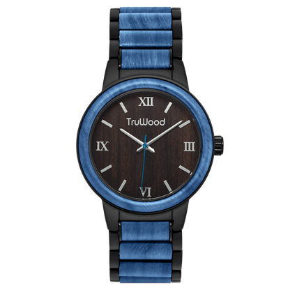 Coast - Casually Elegant Stainless Steel Watch with Blue Dyed Maple Wood Bezel, Goodies N Stuff