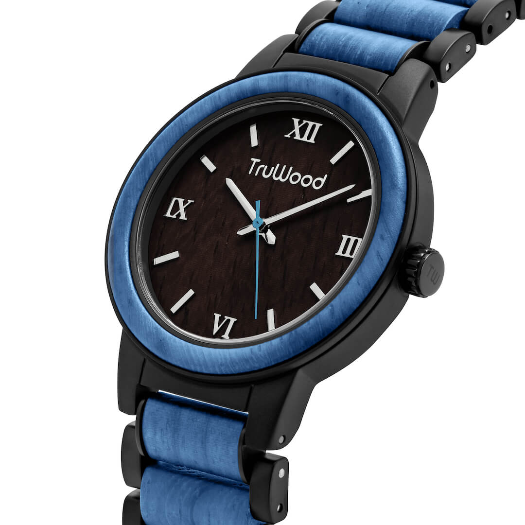 Coast - Casually Elegant Stainless Steel Watch with Blue Dyed Maple Wood Bezel, Goodies N Stuff