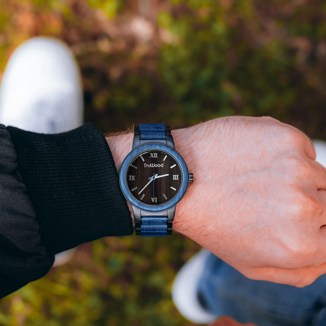 Coast - Casually Elegant Stainless Steel Watch with Blue Dyed Maple Wood Bezel, Goodies N Stuff