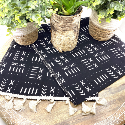 Handmade Coffee Table Runner Black Mudcloth Wax Print, Goodies N Stuff