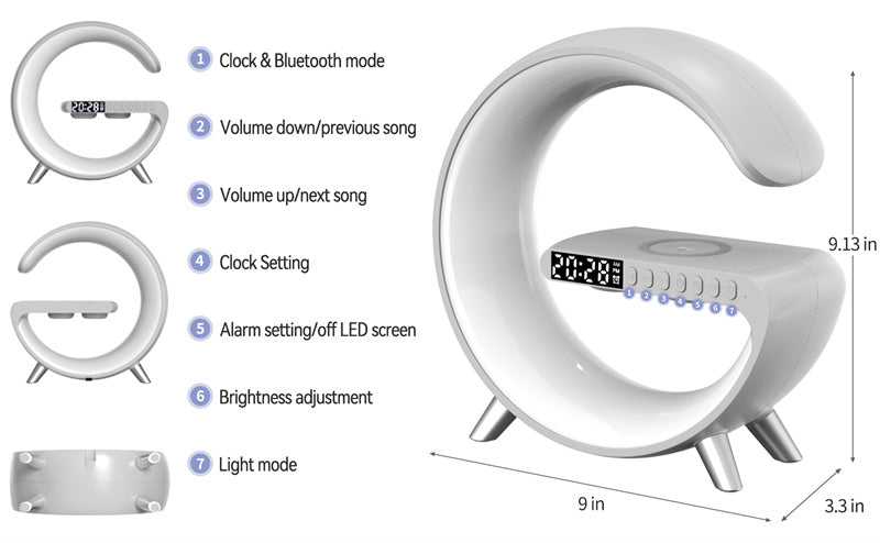 Bluetooth Speaker Wireless Charger Lamp, Goodies N Stuff