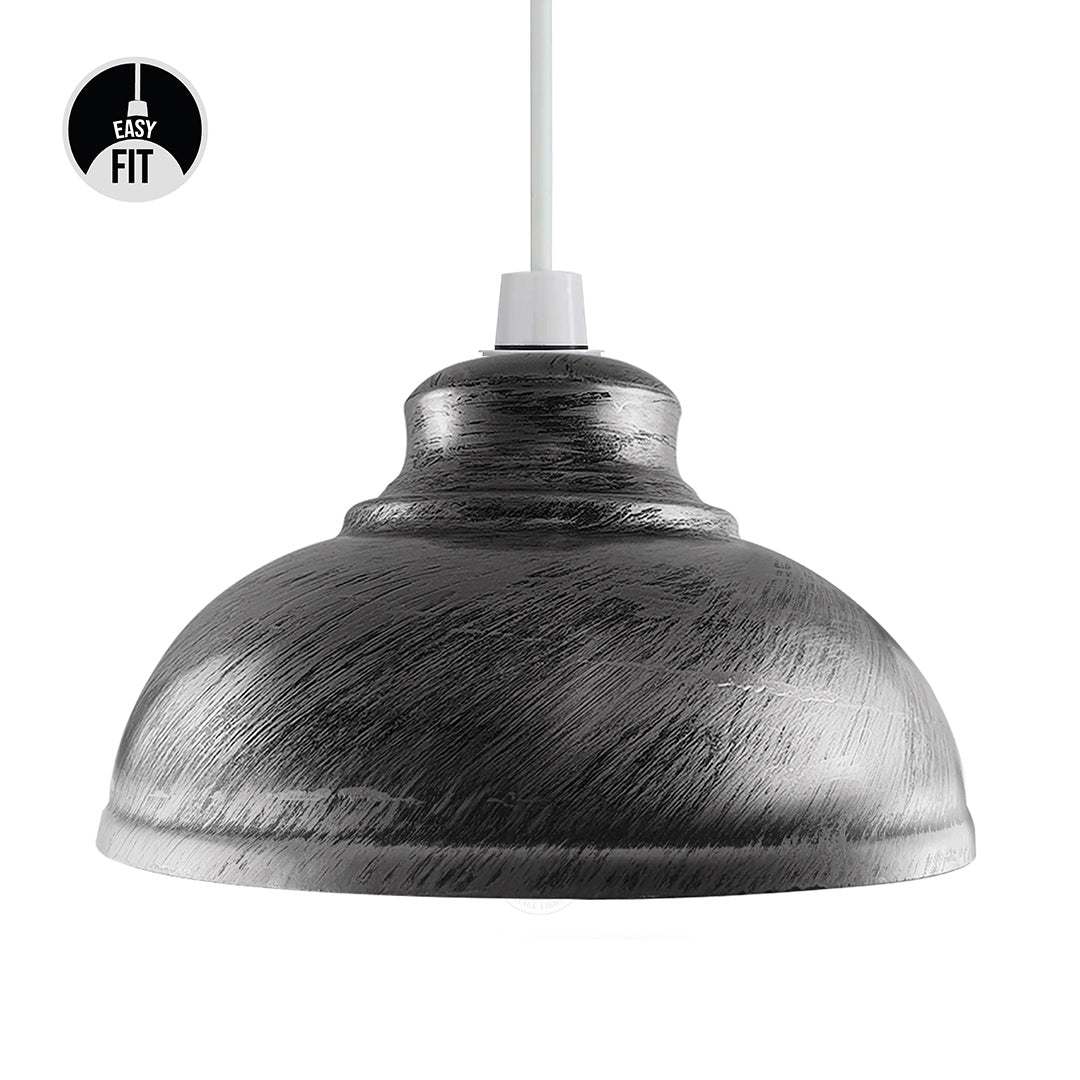 Brushed Silver Retro Ceiling Pendant Light Lamp Shade | Easy Fit Cafe Kitchen Dining Lampshade, Goodies N Stuff