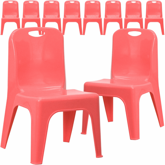 10 Pk. Red Plastic Stackable School Chair with Carrying Handle and 11'' Seat Height