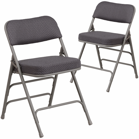 2 Pk. HERCULES Series Premium Curved Triple Braced & Double Hinged Gray Fabric Metal Folding Chair, Goodies N Stuff