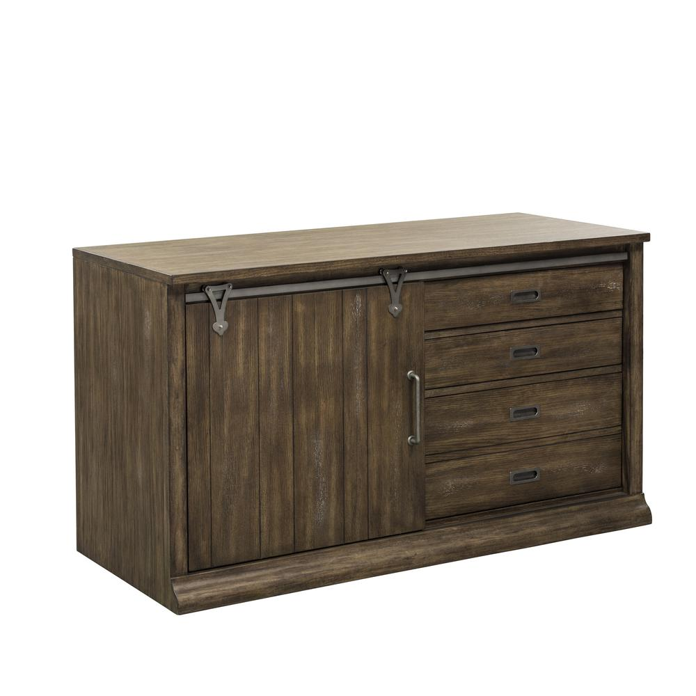 Stone Brooke Computer Credenza | Rustic Saddle Finish | Adjustable Shelving, Cabinets & Storage, Goodies N Stuff